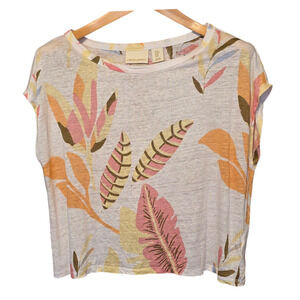 Cynthia Rowley 100% Linen Top Womens Size Medium Tropical Leaf Print Casual